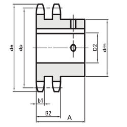 Bemaßung Kettenräder System Bea für Duplex Rollenketten DIN 8187  | © Bemaßung Kettenräder System Bea für Duplex Rollenketten DIN 8187 